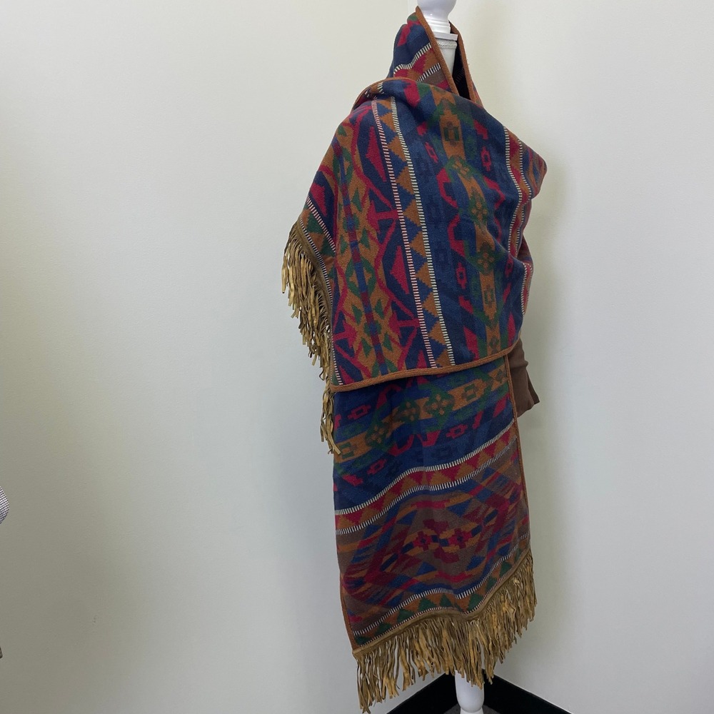 VTG JH Collectibles Southwestern Knit Shawl Wrap Scarf Fringe Trim Geometric - Picture 6 of 14